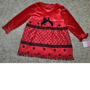Girls Christmas Dress 4T Red Black Velvet Holiday Long Sleeve Sophie Rose